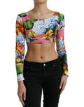 Women's Multicolor Floral Long Sleeves Cropped Top Viscose Elastane