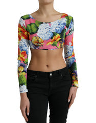 Women's Multicolor Floral Long Sleeves Cropped Top Viscose Elastane