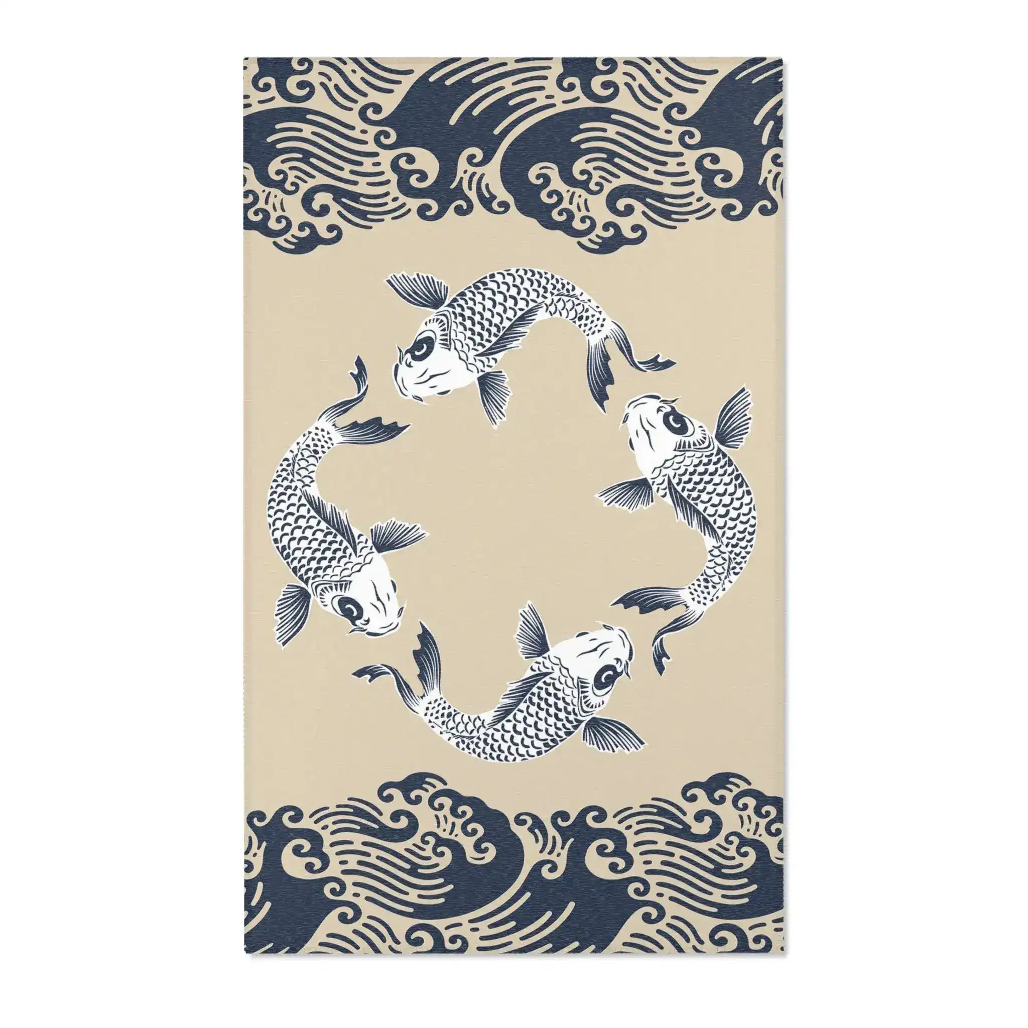 Tan & Navy Koi Wave Accent Rug