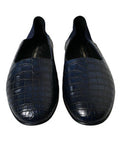 Men's Blue Crocodile Leather Loafers Slip On Shoes