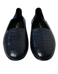 Men's Blue Crocodile Leather Loafers Slip On Shoes