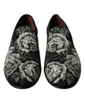 Black Floral Slippers Men Loafers Dress Shoes Velvet