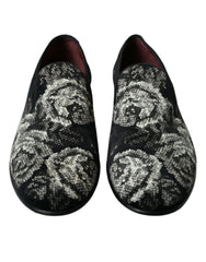 Black Floral Slippers Men Loafers Dress Shoes Velvet