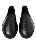 Men's Black Exotic Leather Espadrilles Slip On Shoes