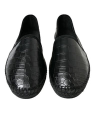 Men's Black Exotic Leather Espadrilles Slip On Shoes