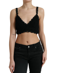 Women's Black Cotton Bustier Cropped Crochet Tank Top Viscose