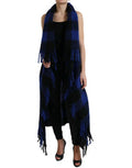Women's Black Blue Buffalo Check Poncho Coat Sweater And Clothing