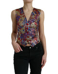 Women's Multicolor Jacquard Button Waistcoat Vest Top