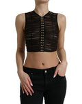 Women's Brown Embellished Nylon Stretch Cropped Top