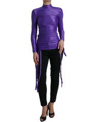 Women's Purple Nylon Stretch Slim Long Sleeves Top Elastane