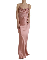 Women's Silk Cowl-Neck Spaghetti Strap Gown Pink