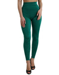 Women's High-Waist Nylon Stretch Leggings Green Elastane