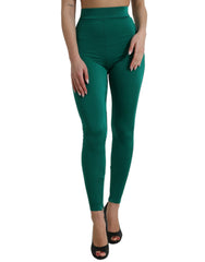 Women's High-Waist Nylon Stretch Leggings Green Elastane