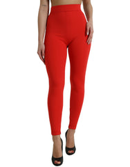 Women's High-Waist Nylon-Elastane Leggings Red