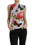 Women's Multicolor Floral Padlock Butterfly Tank Top Cashmere Silk