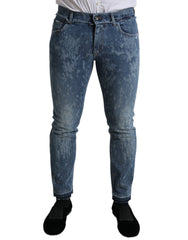 Men's Blue Washed Skinny Cotton Stretch Denim Jeans Elastane Clothing