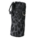 Men's Black Leopard Round Slim Tote Bottle Cage Bag Nylon Leather