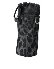 Men's Black Leopard Round Slim Tote Bottle Cage Bag Nylon Leather