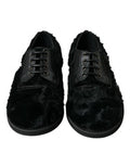 Men's Black Fur Leather Lace Up Derby Dress Shoes