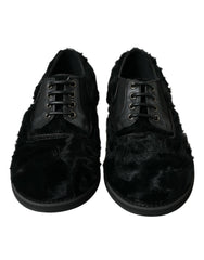 Men's Black Fur Leather Lace Up Derby Dress Shoes