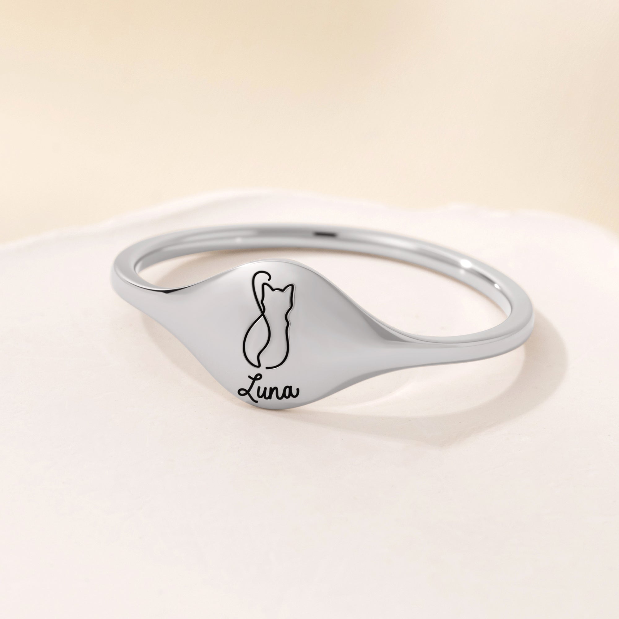 Personalizado lindo grabado Cat Silhouette Ring with Name Dainty Jewelry Anniversary Birthday Memorial Gift for Cat Lover