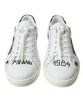Men's White Bordeaux Leather Logo Low Top Sneakers Shoes Calf