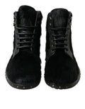 Men's Black Pony Style Leather Mid Calf Boots Shoes
