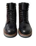 Men's Black Leather Military Combat Boots Shoes Maroon And Calf