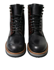Men's Black Leather Military Combat Boots Shoes Maroon And Calf