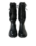 Men's Black Rubber Lace Up Shearling Rain Boots Shoes