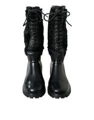 Men's Black Rubber Lace Up Shearling Rain Boots Shoes