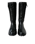 Men's Black Chioggia Rubber Suede Rain Boots Shoes Calfskin Leather Pvc