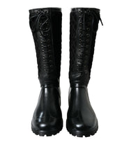 Men's Black Chioggia Rubber Suede Rain Boots Shoes Calfskin Leather Pvc