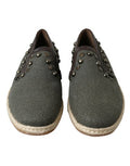 Men's Gray Linen Leather Studded Loafers Shoes