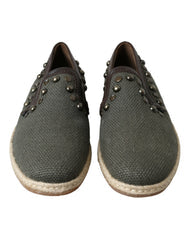 Men's Gray Linen Leather Studded Loafers Shoes