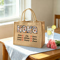 Bolsa de yute personalizada de gran capacidad estilo bohemio con nombre Uso diario Día de la Madre Regalo de cumpleaños para mamá Abuela Mujer