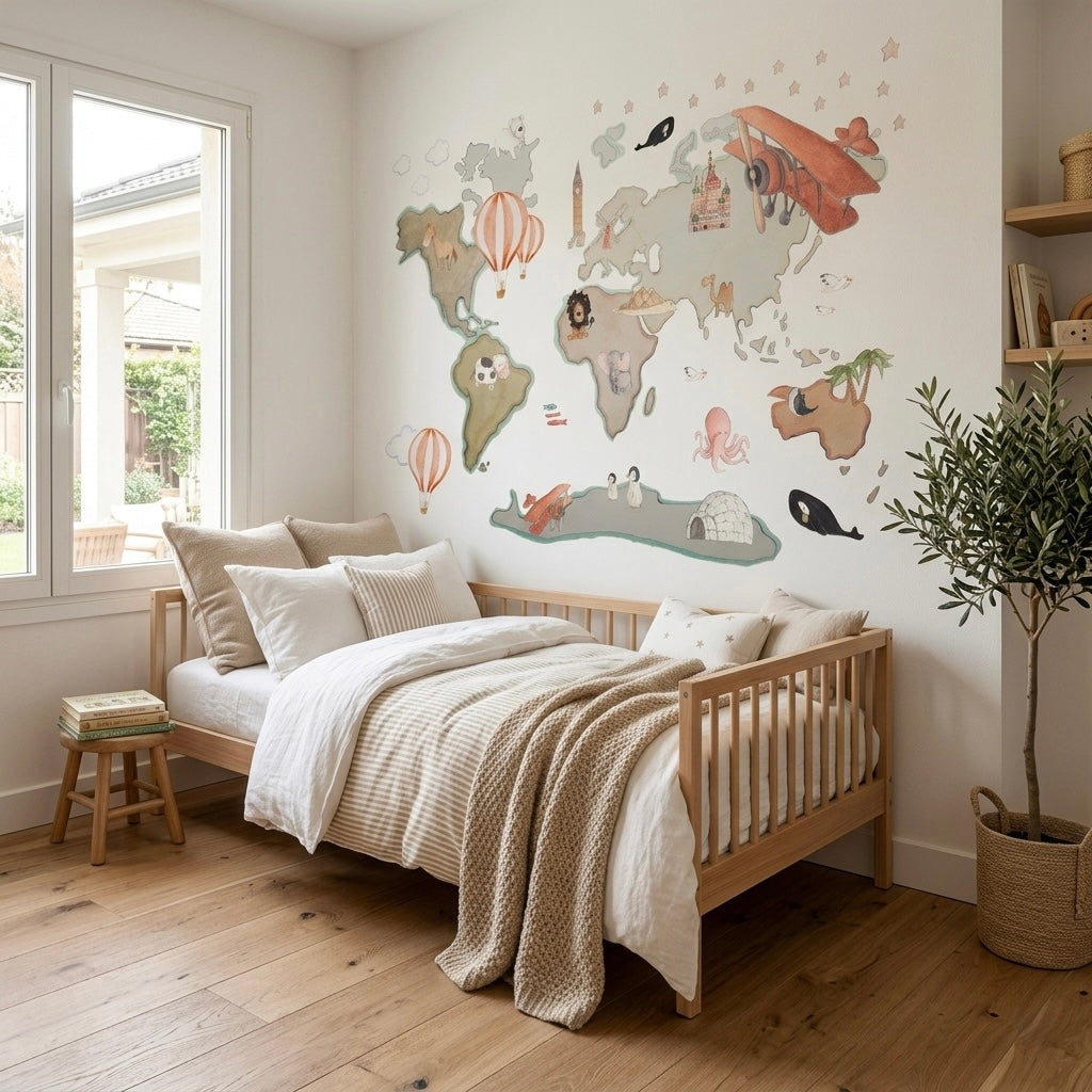 Vinilo Decorativo Infantil Mapa Mundi XL GLOBOS 220x180cm