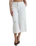 Women's White Cotton Cropped Wide Leg Denim Jeans Elastane Clothing