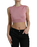 Women's Pink Crew Neck Cropped Sleeveless Tank Top Silk