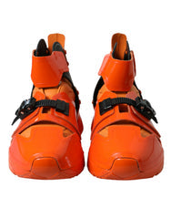 Men's Orange Multi Panel Chunky High Top Sneakers Shoes Pvc Calfskin Leather