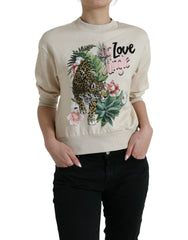 Women's Jungle-Printed Cotton Sweatshirt Beige Sweatshirts