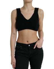 Women's Black Cropped Cashmere V-Neck Bustier Top