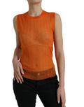 Women's Orange See Through Crew Neck Blouse Tank Top Polyester