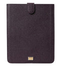 Women's Dark Brown Leather Logo Plaque Cover Sleeve Tablet Case Accessory