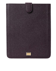 Women's Dark Brown Leather Logo Plaque Cover Sleeve Tablet Case Accessory