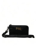 Women's Nylon And Calfskin With Logo Plaque Clutch Black Leather