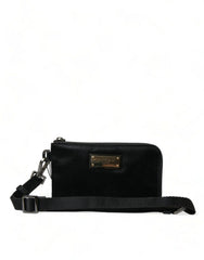Women's Nylon And Calfskin With Logo Plaque Clutch Black Leather