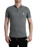 Men's Gray Collared Short Sleeve Crown T-Shirt Cotton