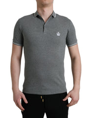Men's Gray Collared Short Sleeve Crown T-Shirt Cotton