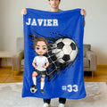 Manta suave personalizada con nombre número y personaje de dibujos animados regalo de cumpleaños y decoración para fanáticos del fútbol